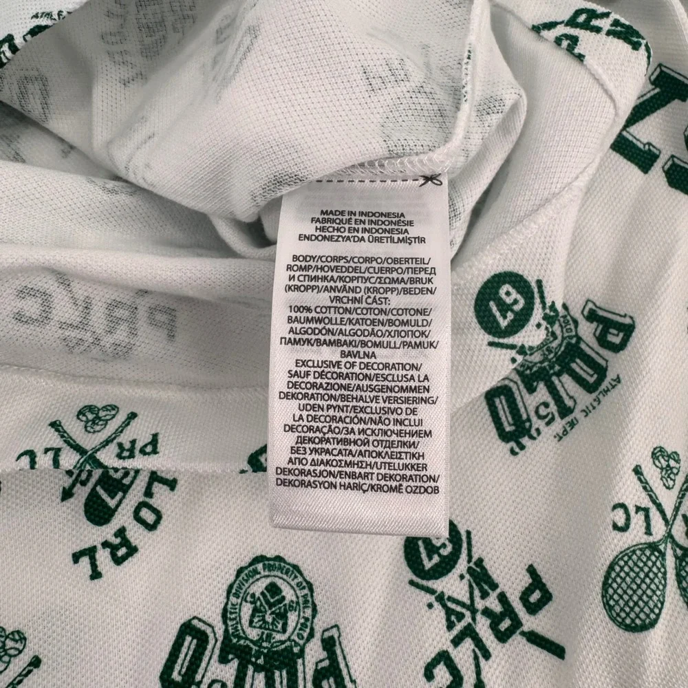 Polo Ralph Lauren Polo Shirt Men 4XB White Green All Over Tennis Print New